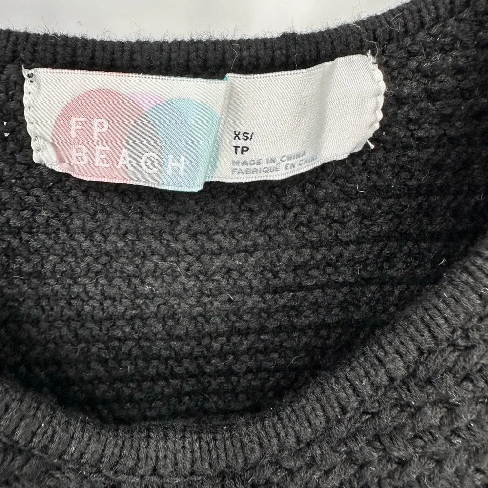 Free People FP Beach Playing Hard To Get Sweater Cropped Cotton Black Size XS